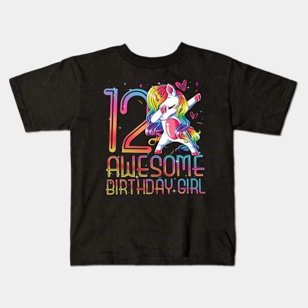 12th Birthday Girl 12 Years Old Awesome Unicorn Dabbing Bday Kids T-Shirt by The Design Catalyst